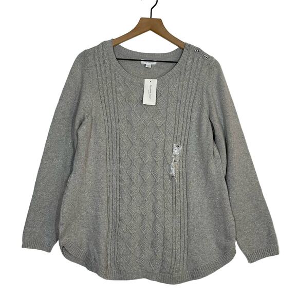 NEW Charter Club Sweater Women's Plus Size 0X Gray Core Cable Knit Pullover - Picture 1 of 8